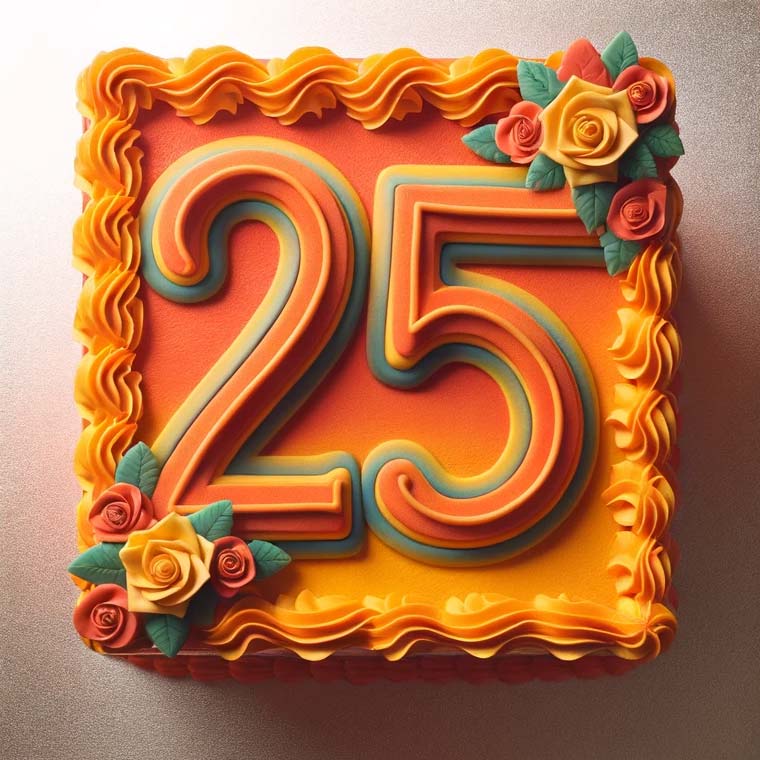 A cake with "25" written in icing.